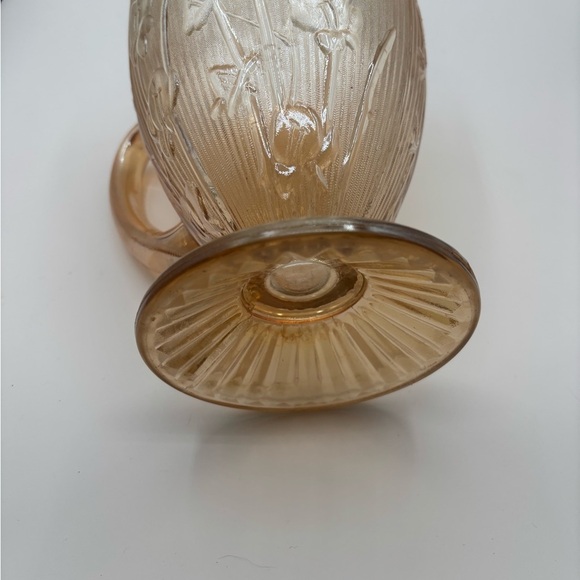 VINTAGE JEANETTE IRIS HERRINGBONE MARIGOLD CARNIVAL GLASS IRIDESCENT PITCHER - Picture 6 of 11